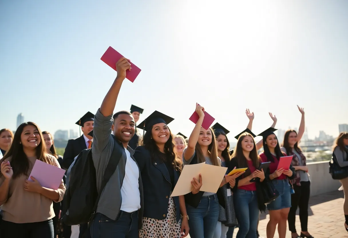Students celebrating scholarship opportunities in San Diego.