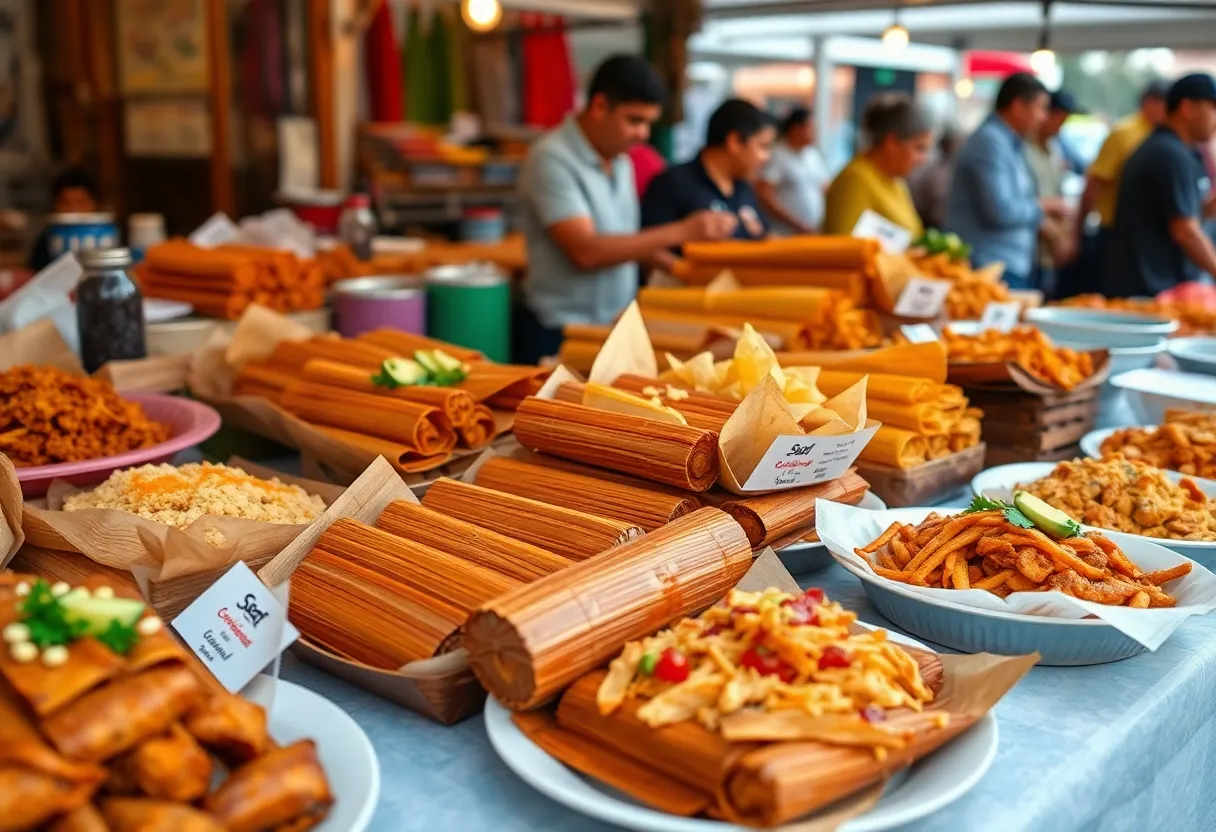 Tamales on display at a San Diego market