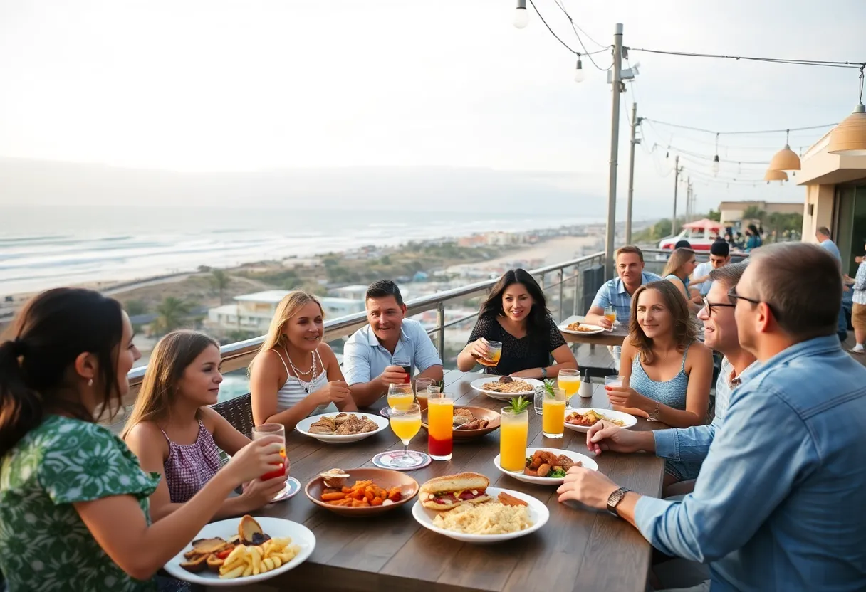 Rooftop bar at The Brant in Encinitas with guests dining and local scenery