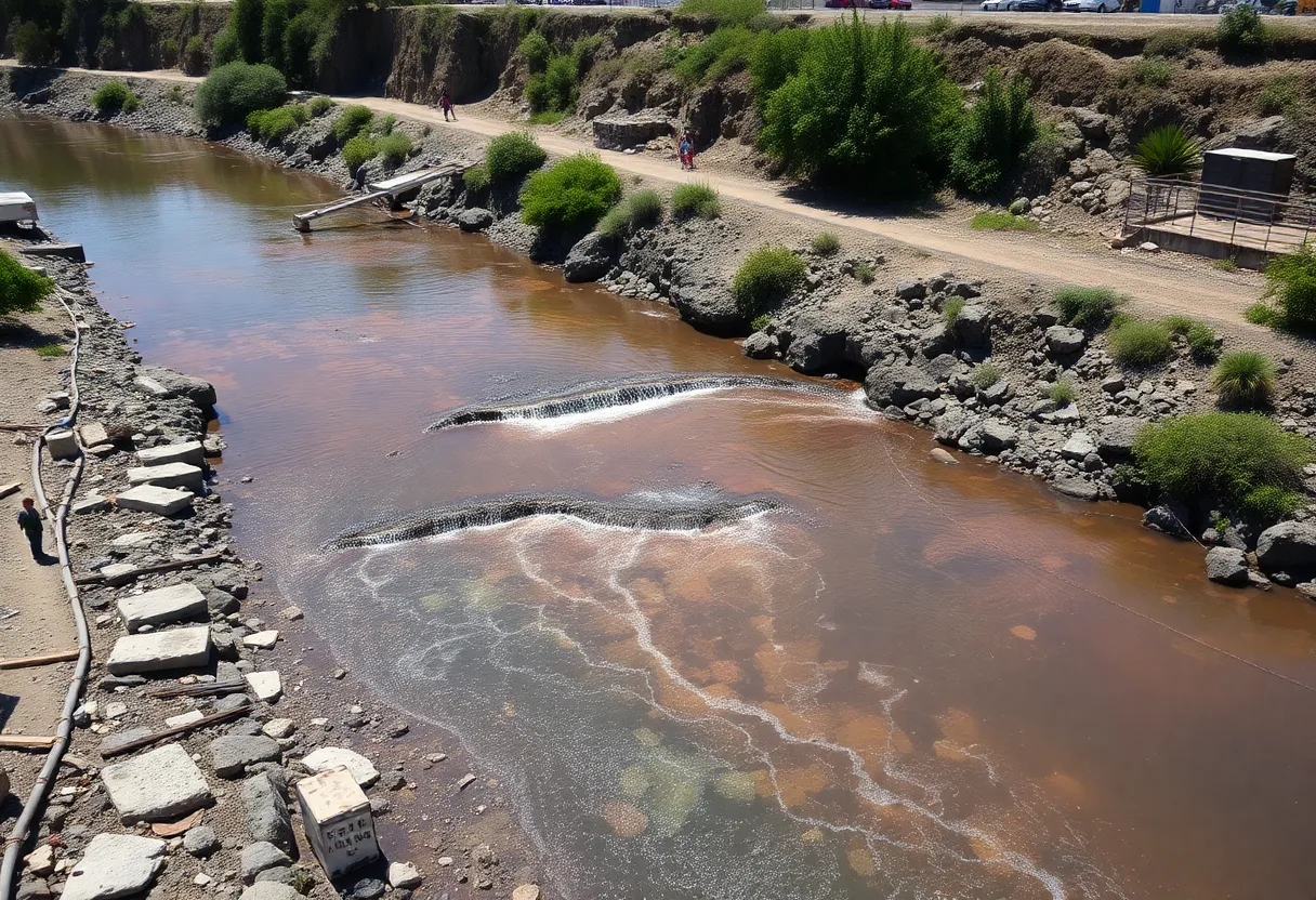 Polluted Tijuana River with sewage discharge