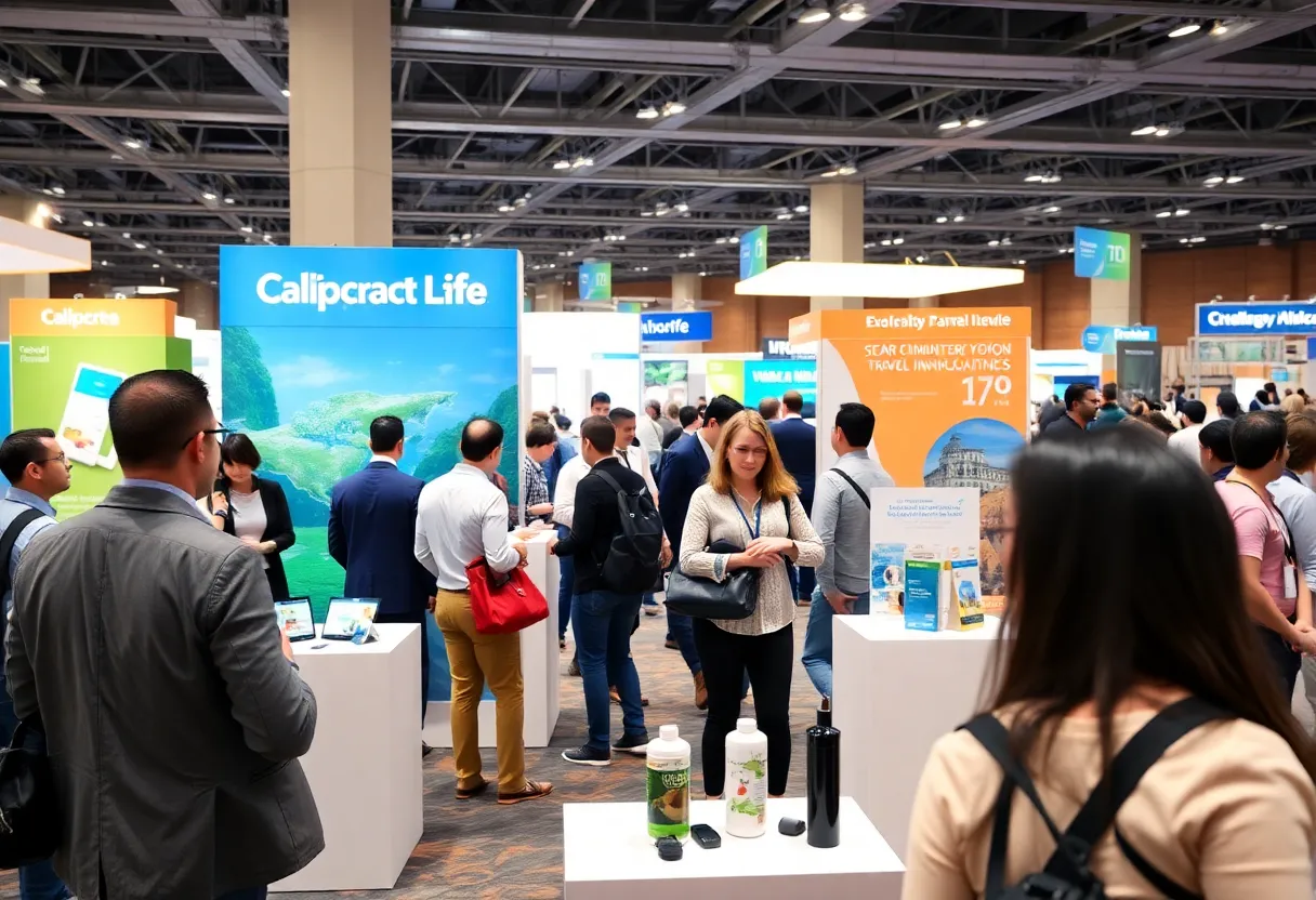 Professionals networking at a travel industry event