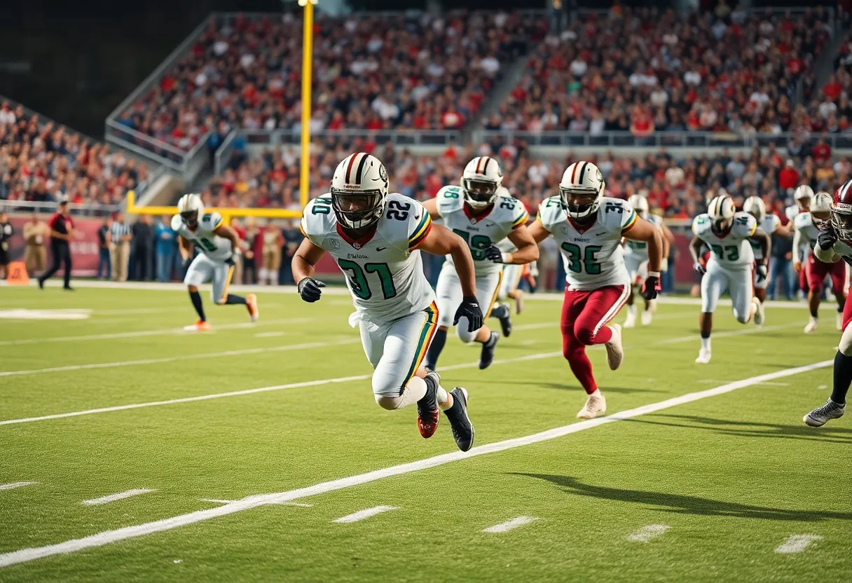 Edge rusher tackling a quarterback on the football field