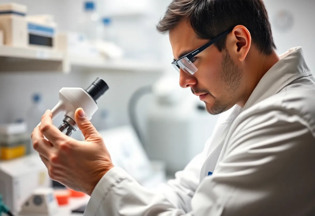 Scientist studying molecular structures related to triple-negative breast cancer