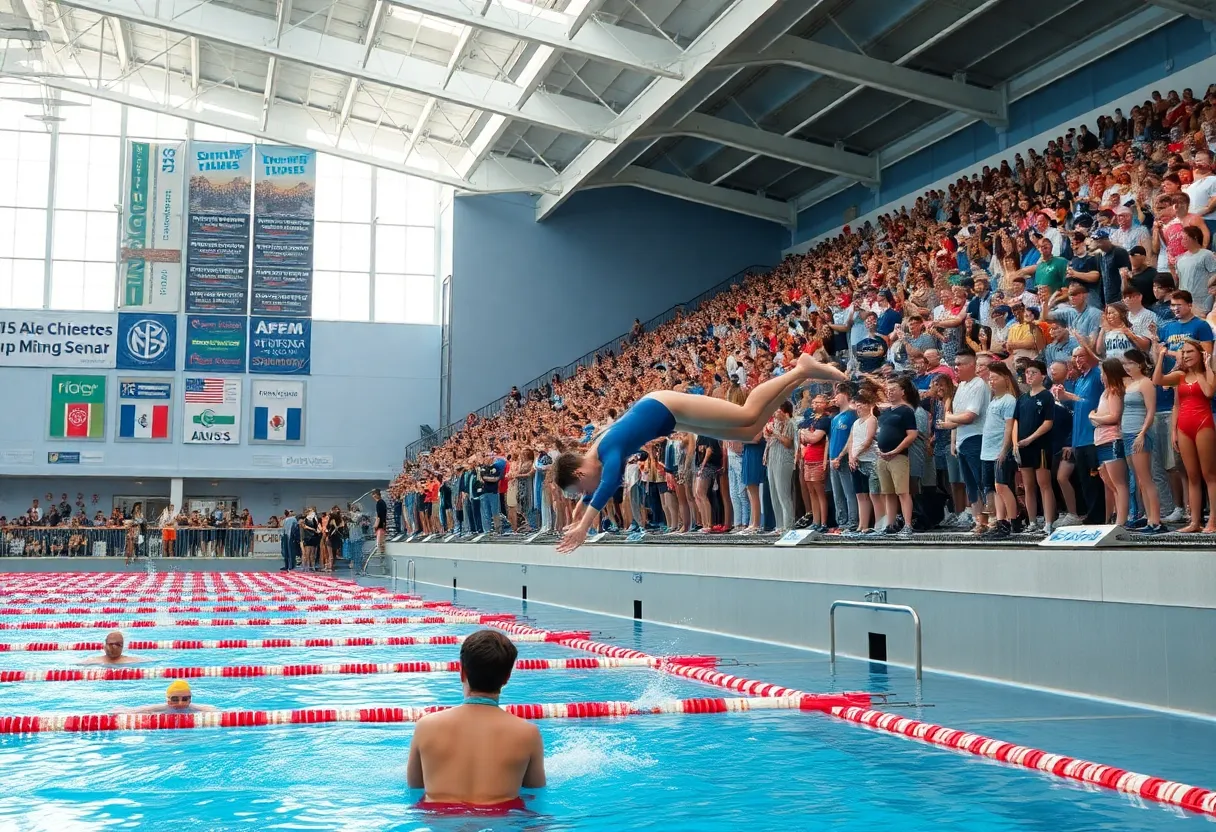 UC San Diego Tritons swimming competition in action.