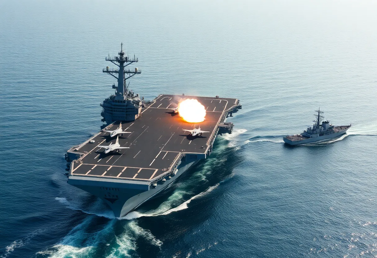 USS Abraham Lincoln performing live-fire exercises in the South China Sea