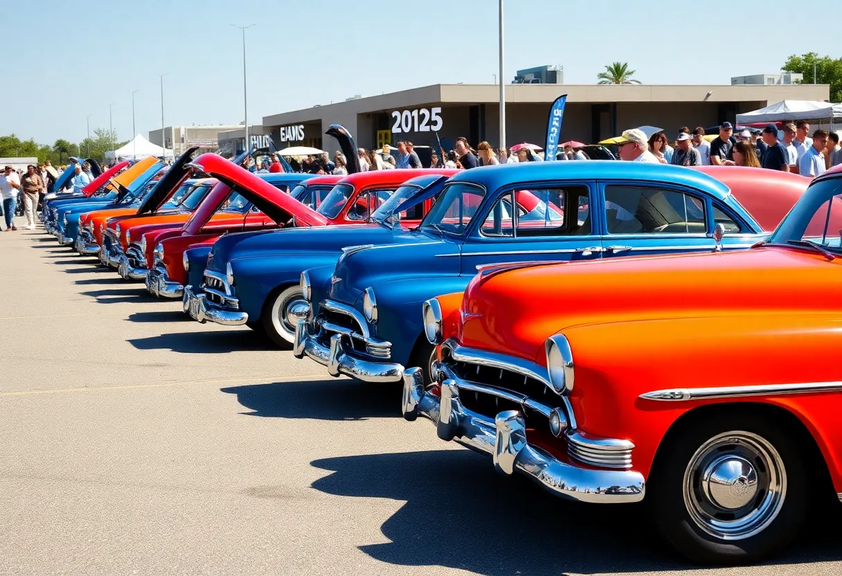 A line of vintage automobiles at the San Diego Excursion car show.