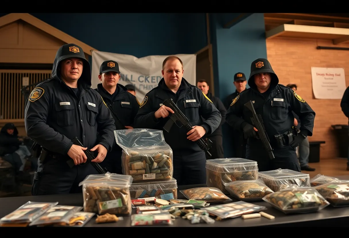 Law enforcement officials performing a drug bust in Vista