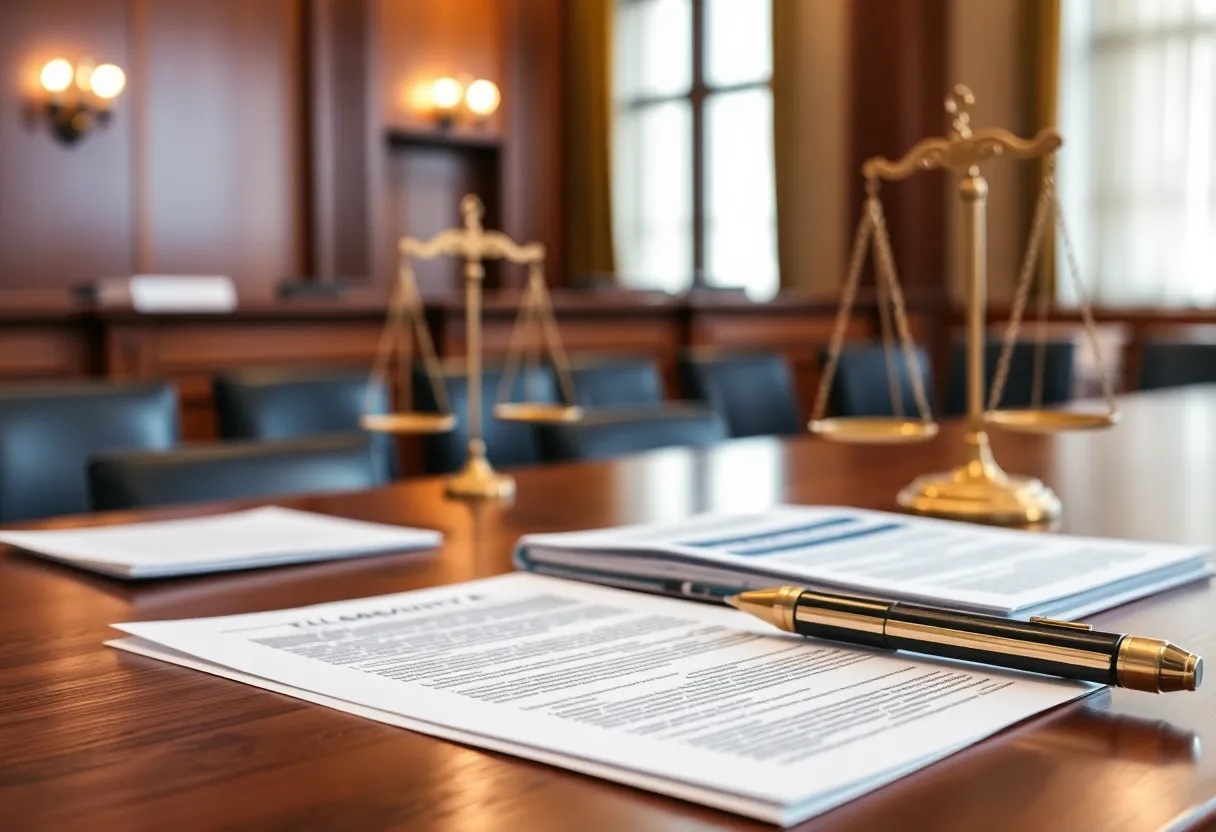 Courtroom scene for a class action lawsuit