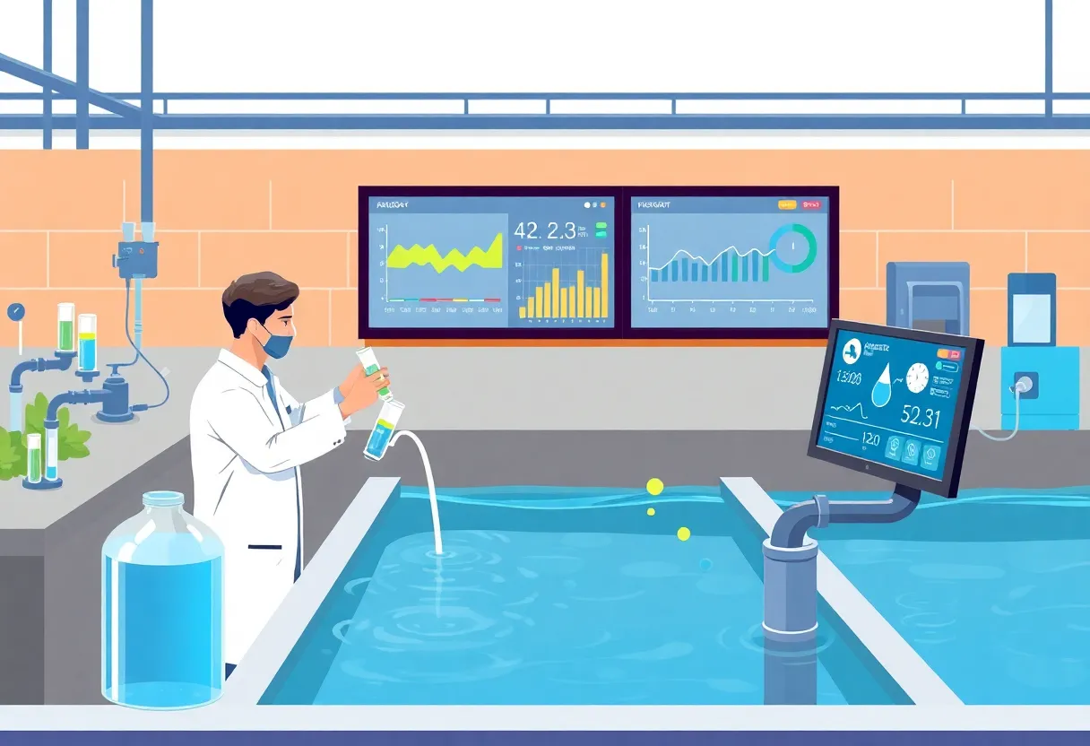 Scientists conducting wastewater testing in a laboratory setting.