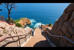 Historic Whale View Point stairs undergoing repair in La Jolla, California