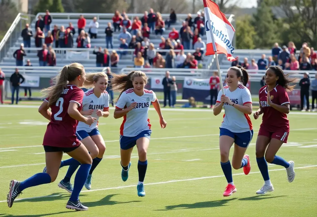 Women's flag football team playing on the field
