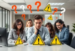 An abstract illustration representing anxiety in the workplace after layoffs.