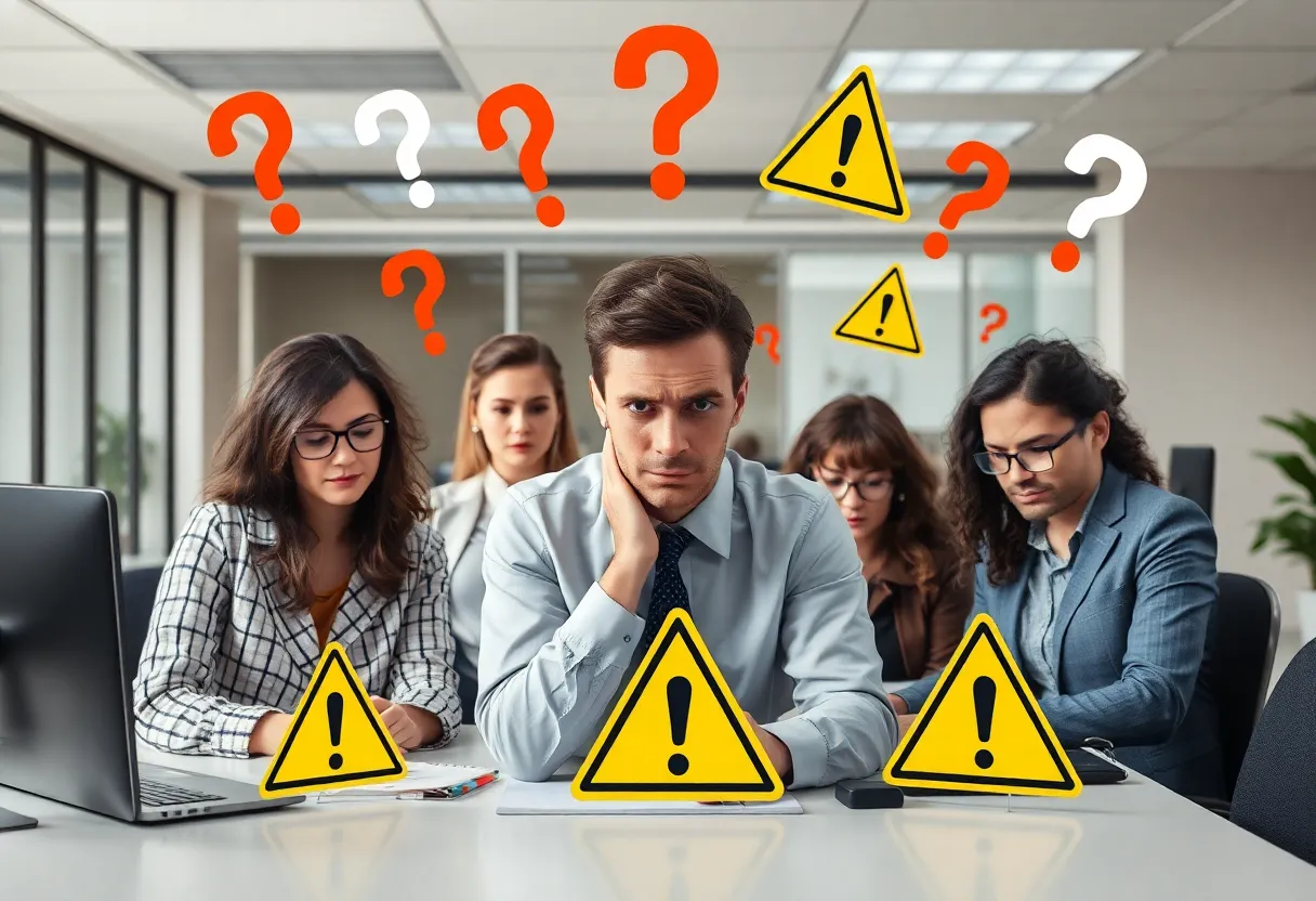 An abstract illustration representing anxiety in the workplace after layoffs.