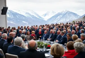 Leaders at the World Economic Forum in Davos discussing global challenges.