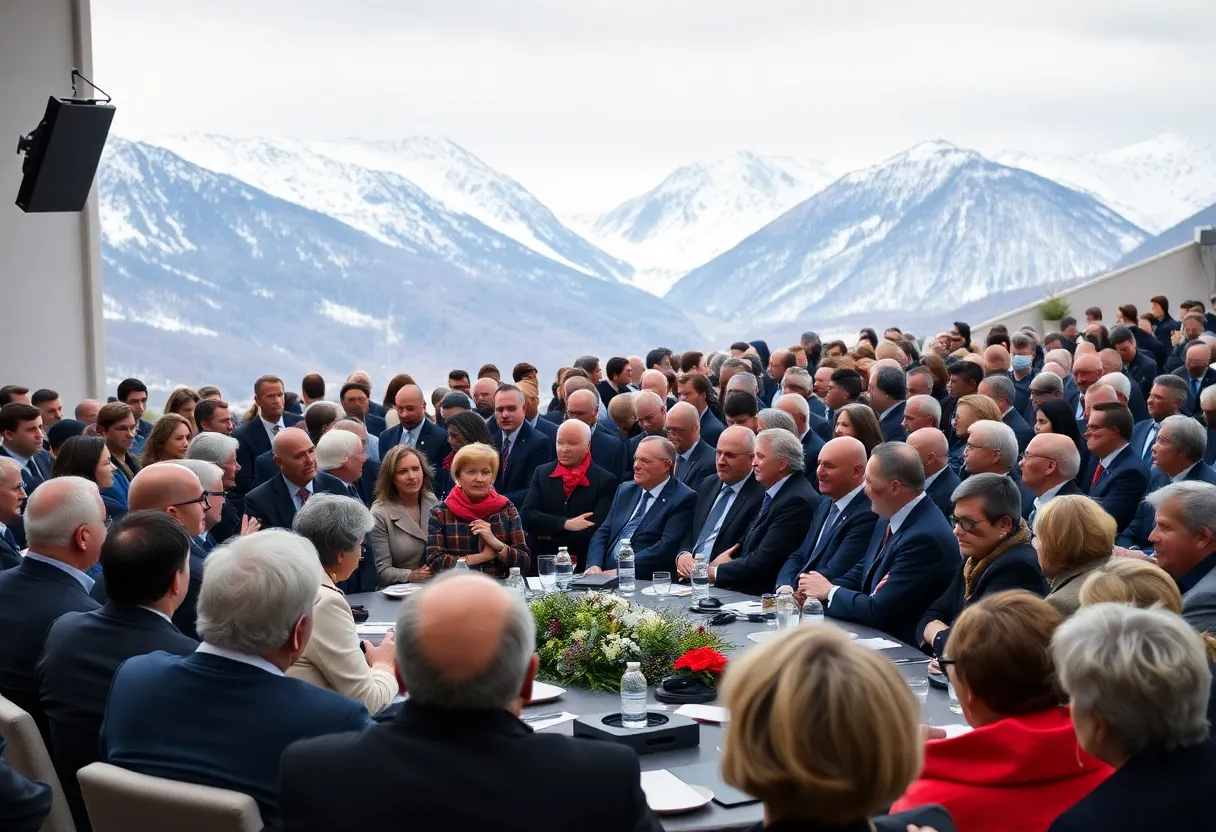 Leaders at the World Economic Forum in Davos discussing global challenges.