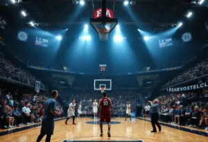 College basketball game during the NCAA Tournament.