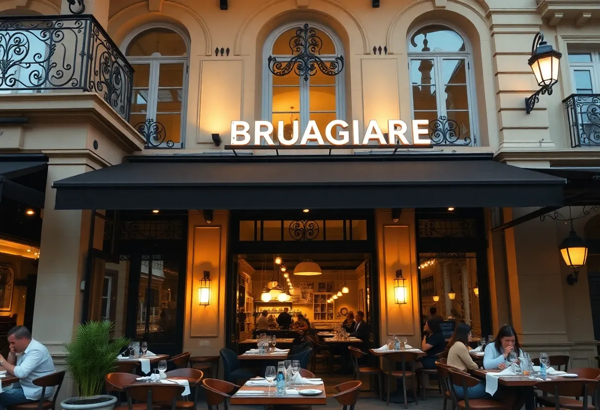 Interior of À L’ouest French Brasserie showcasing elegant design and warm ambiance.