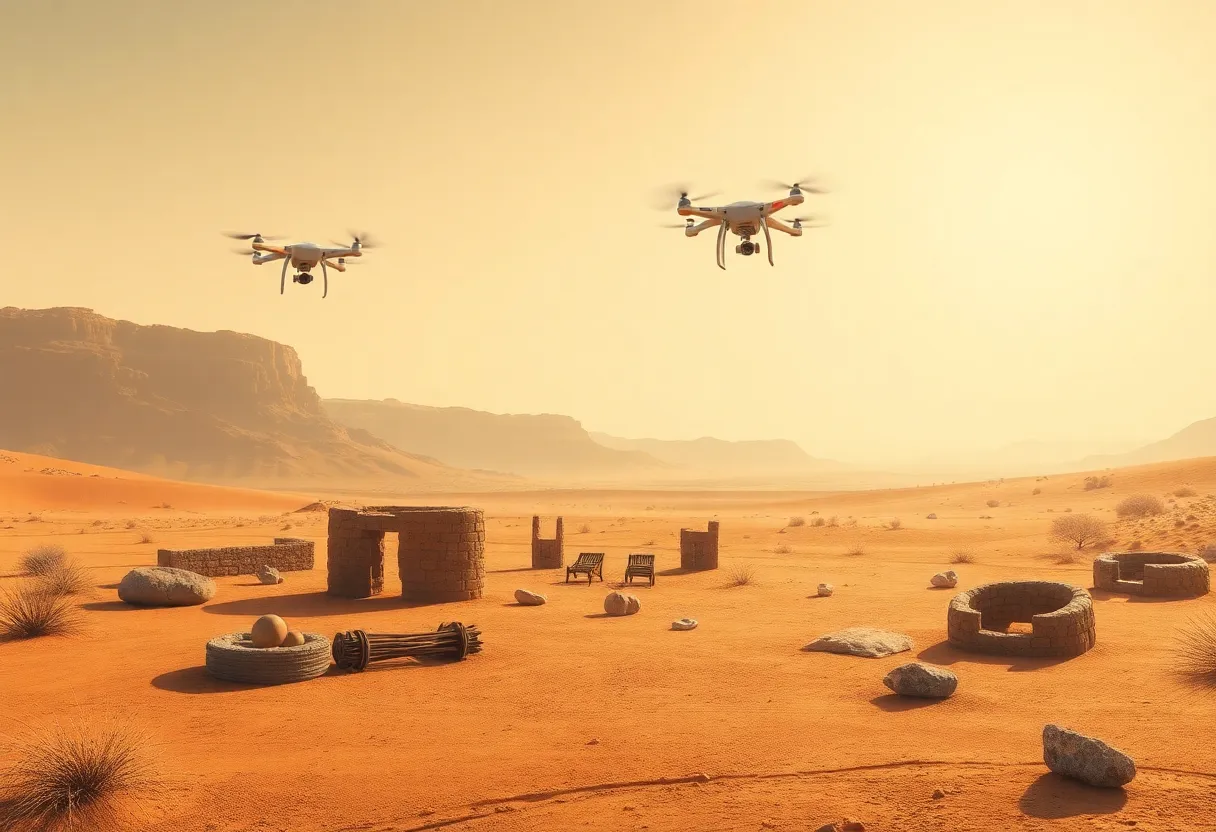 A modern archaeological site showcasing advanced technology and historical artifacts.