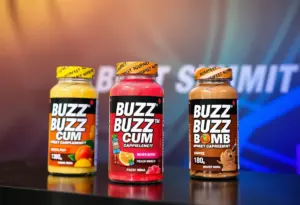 BUZZ BOMB™ caffeine supplement displayed at Sports Nutrition Summit