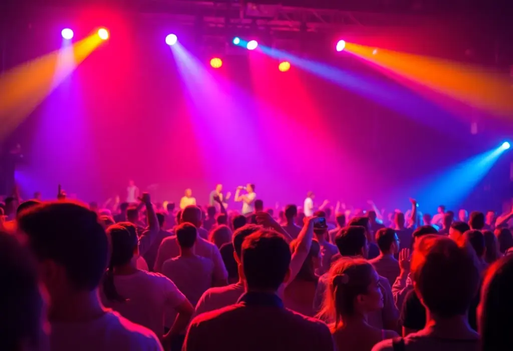 Audience enjoying a concert under bright lights