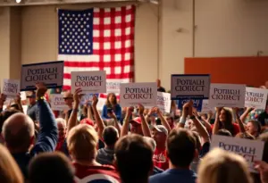 Supporters at a Chad Bianco campaign rally holding signs.