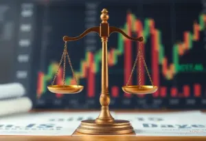 Abstract image representing justice and finance in a class action lawsuit.