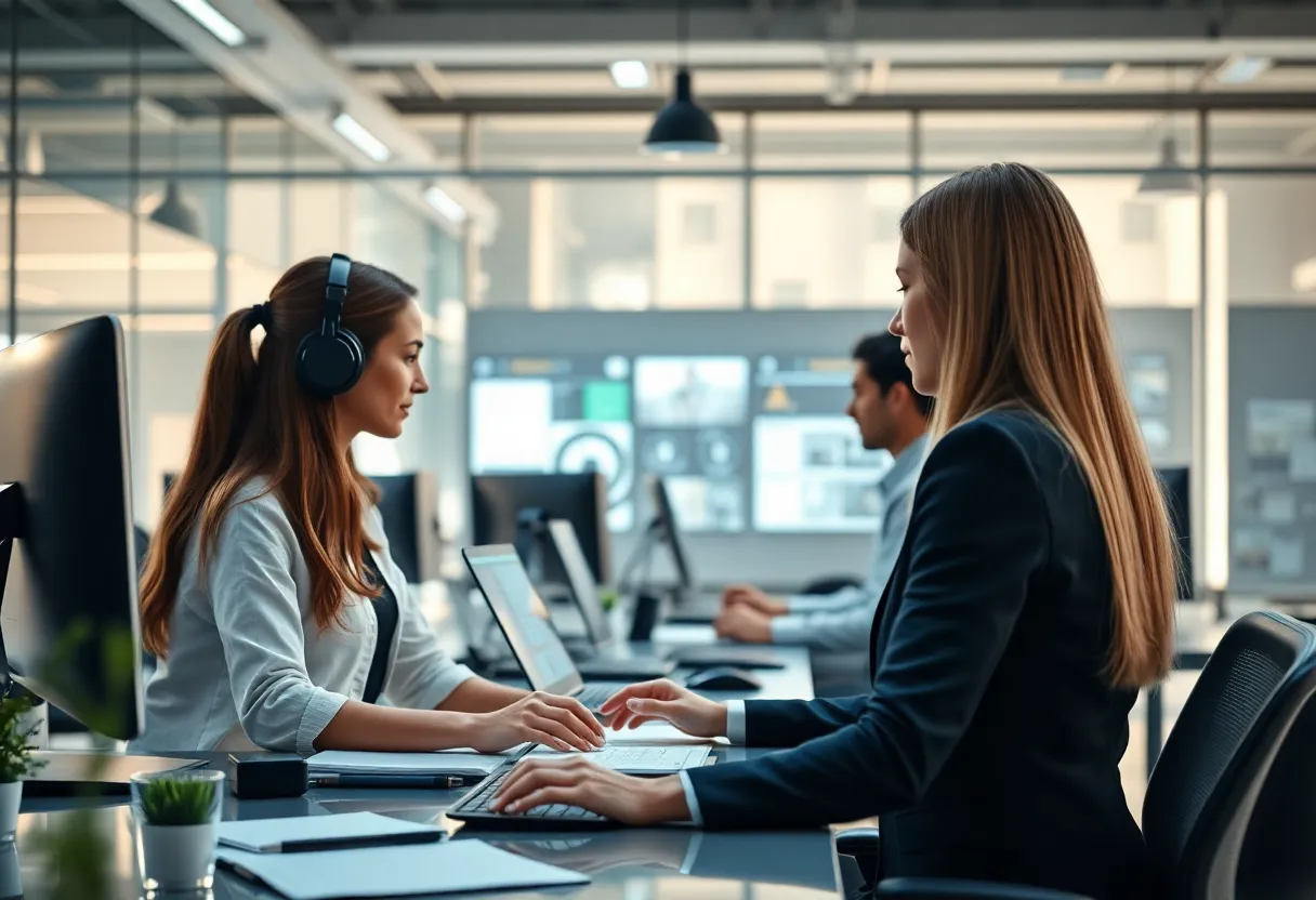 AI technology enhancing team collaboration in a modern office setting