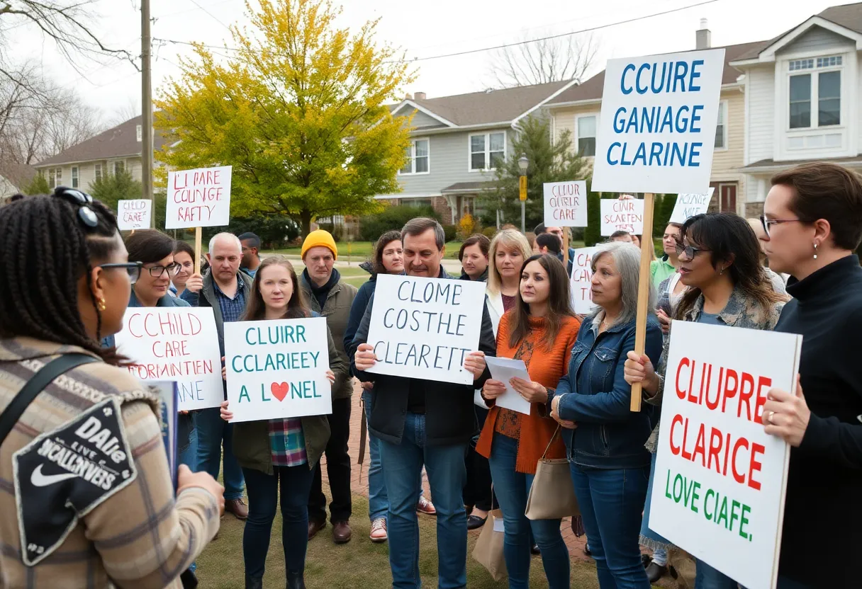 Community members discussing child care safety issues