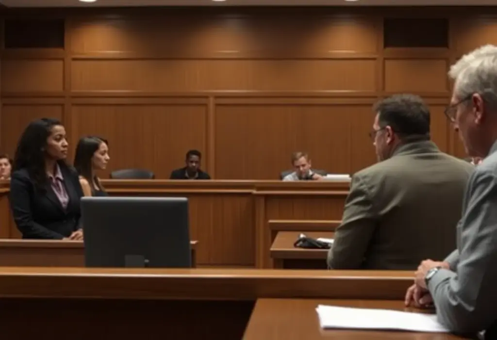 Courtroom during domestic violence case proceedings