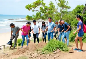 Community members collaborating in a cleanup effort at Del Mar beach
