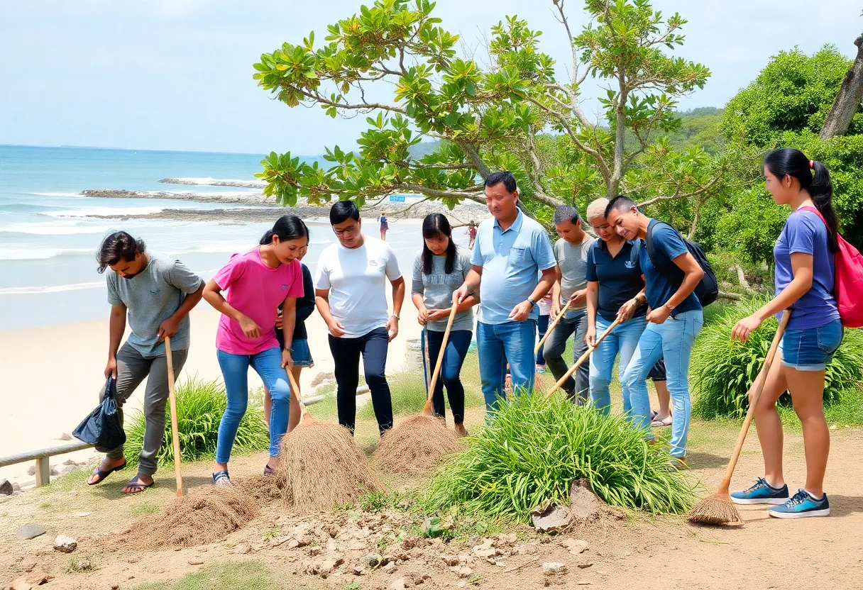 Community members collaborating in a cleanup effort at Del Mar beach