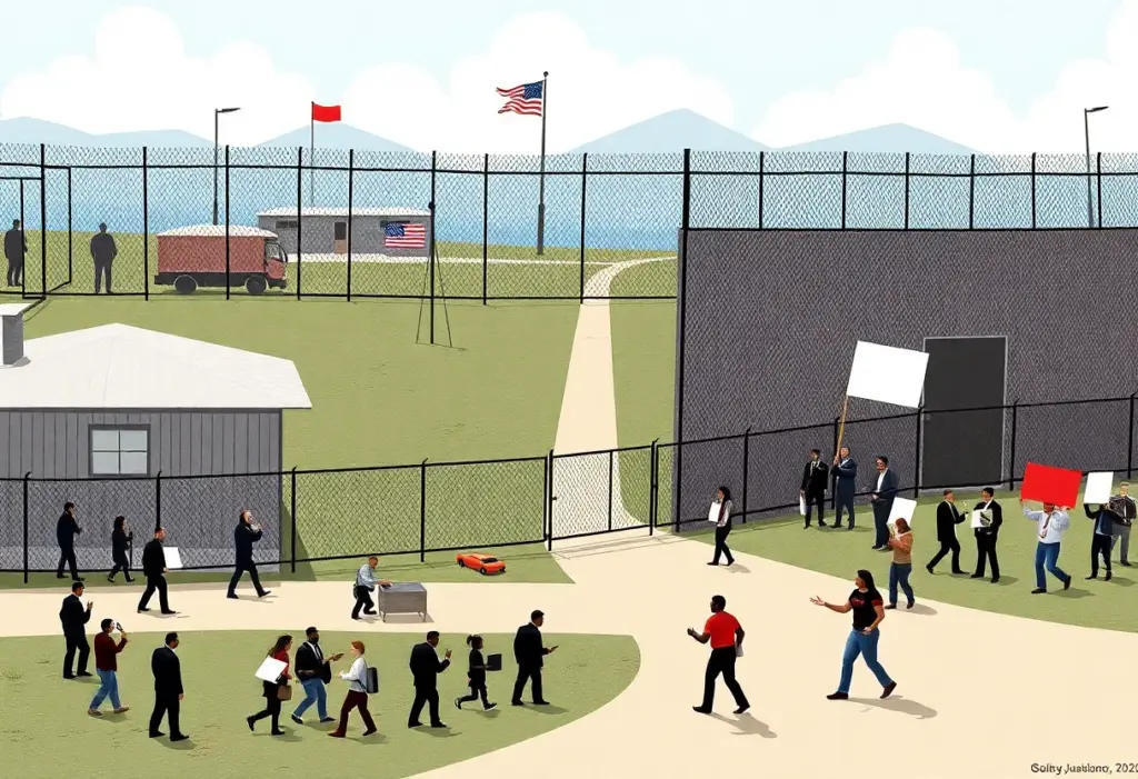 Illustration representing the debate around ICE and immigration policies.