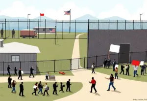 Illustration representing the debate around ICE and immigration policies.