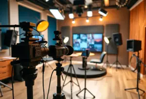Interior of dk3studios showcasing modern podcast production equipment