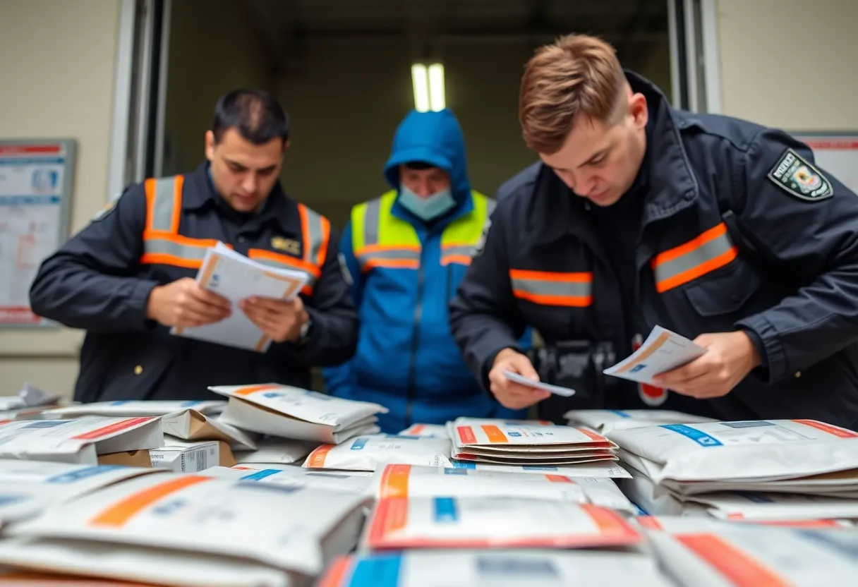Law enforcement inspecting drug-laden mail packages in San Diego