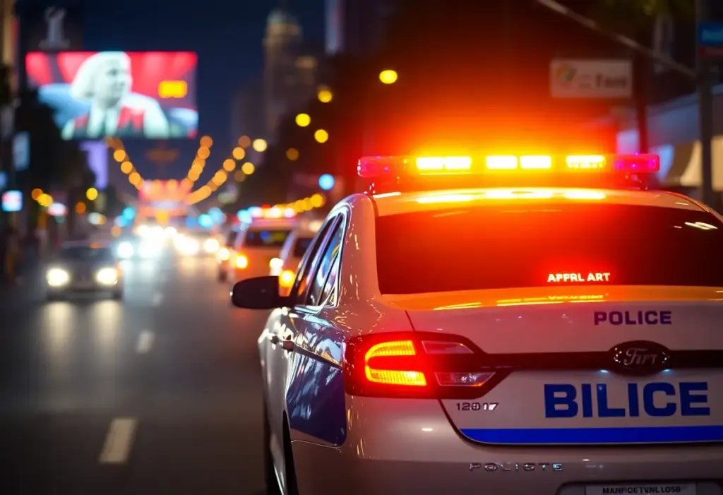 Police patrol car on road during Super Bowl festivities