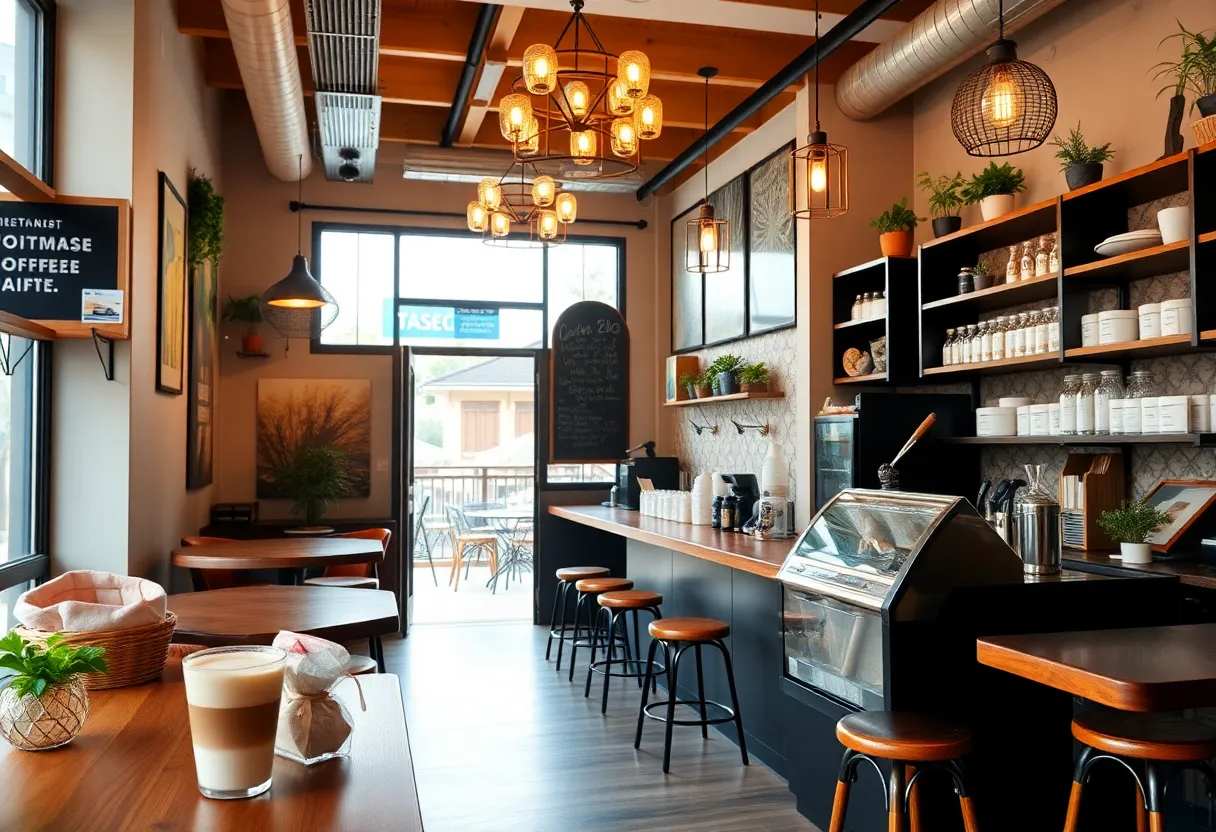 Interior of Em Coffee House in Elk Grove with coffee displays