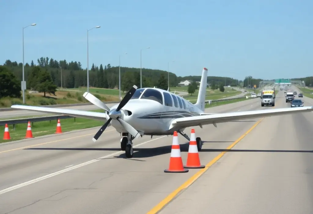 Single-engine plane emergency landing on Highway 67 near Lakeside