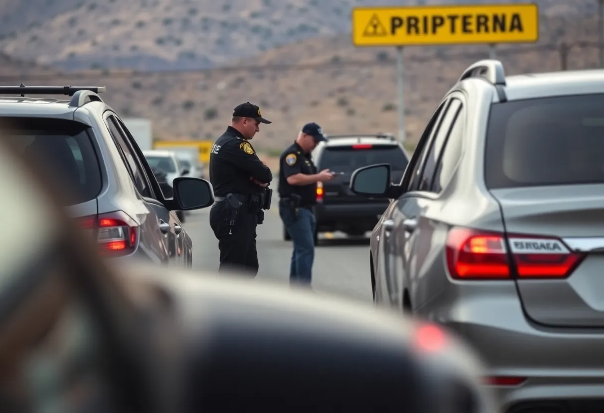 Law enforcement at California border inspecting for drugs