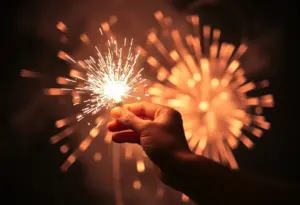 Fireworks safety warning with a firecracker symbolizing dangers