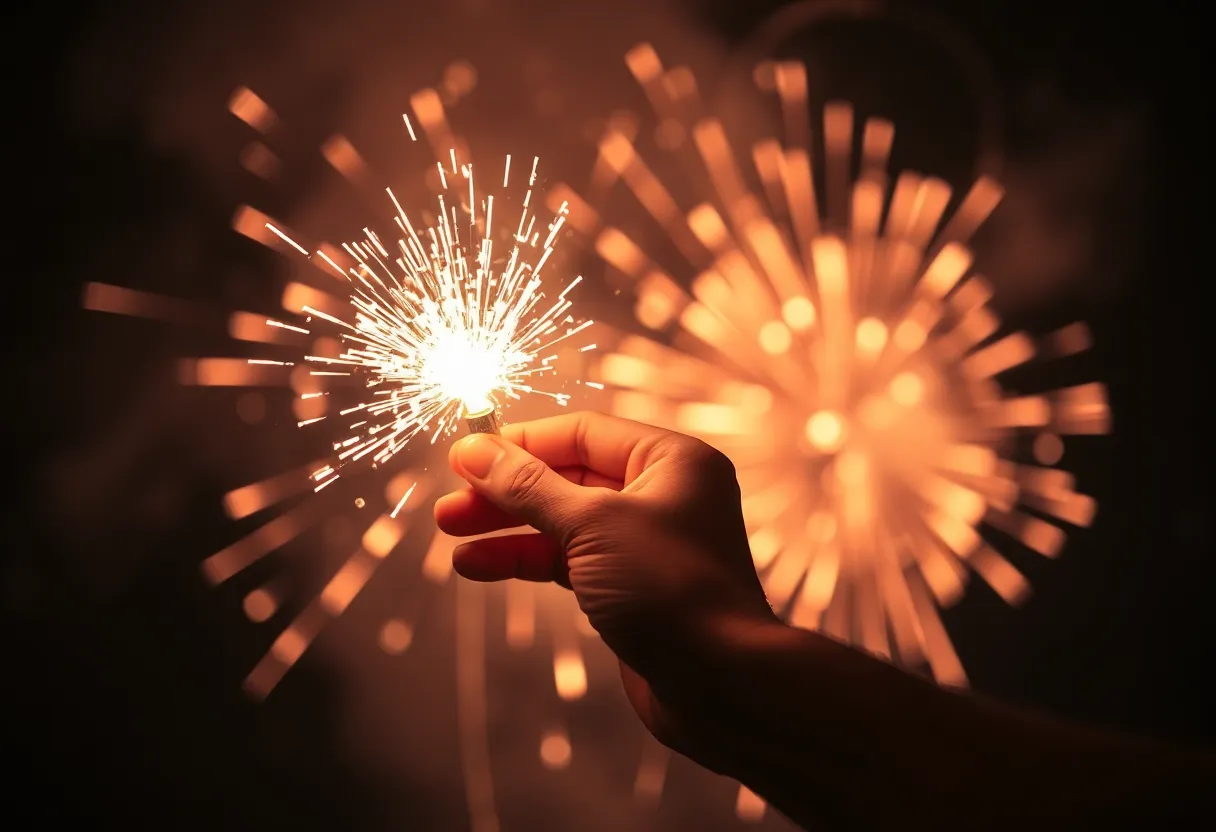 Fireworks safety warning with a firecracker symbolizing dangers