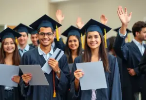 Students celebrating graduation at Mission Bay High School