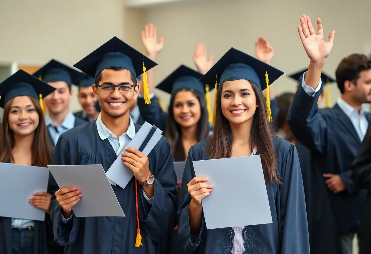 Students celebrating graduation at Mission Bay High School