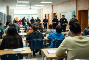 Helix Charter High School with police presence during investigation.
