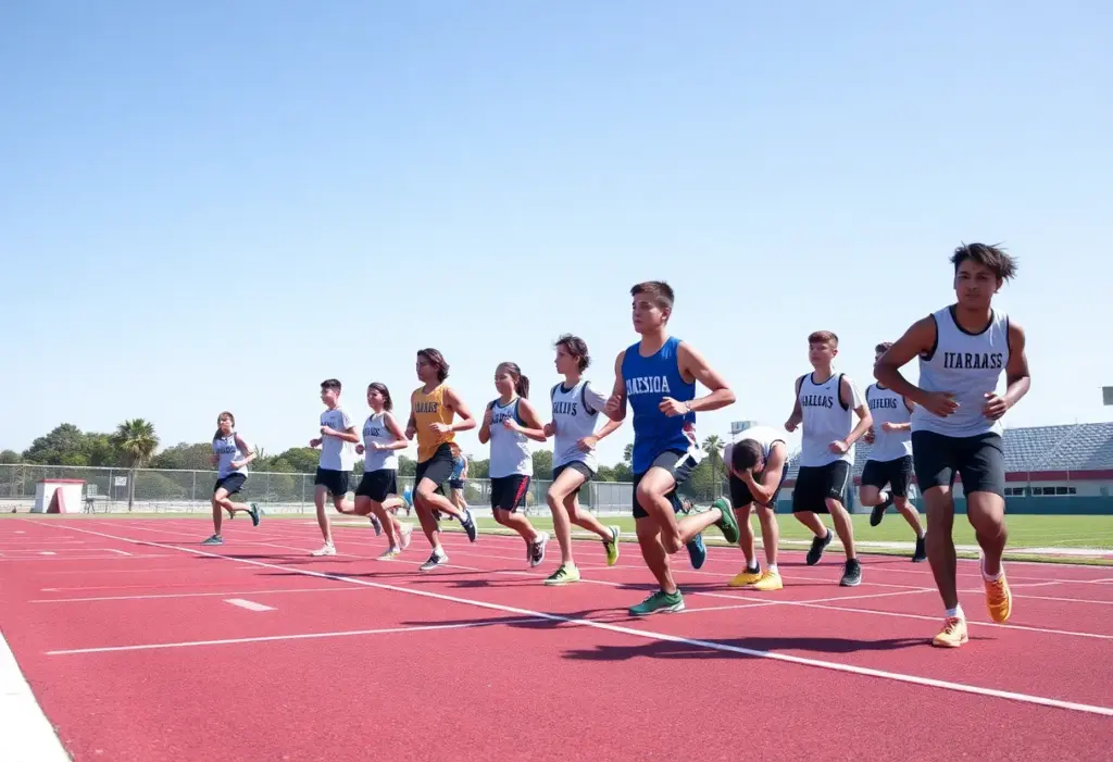 High school athletes training on a track field