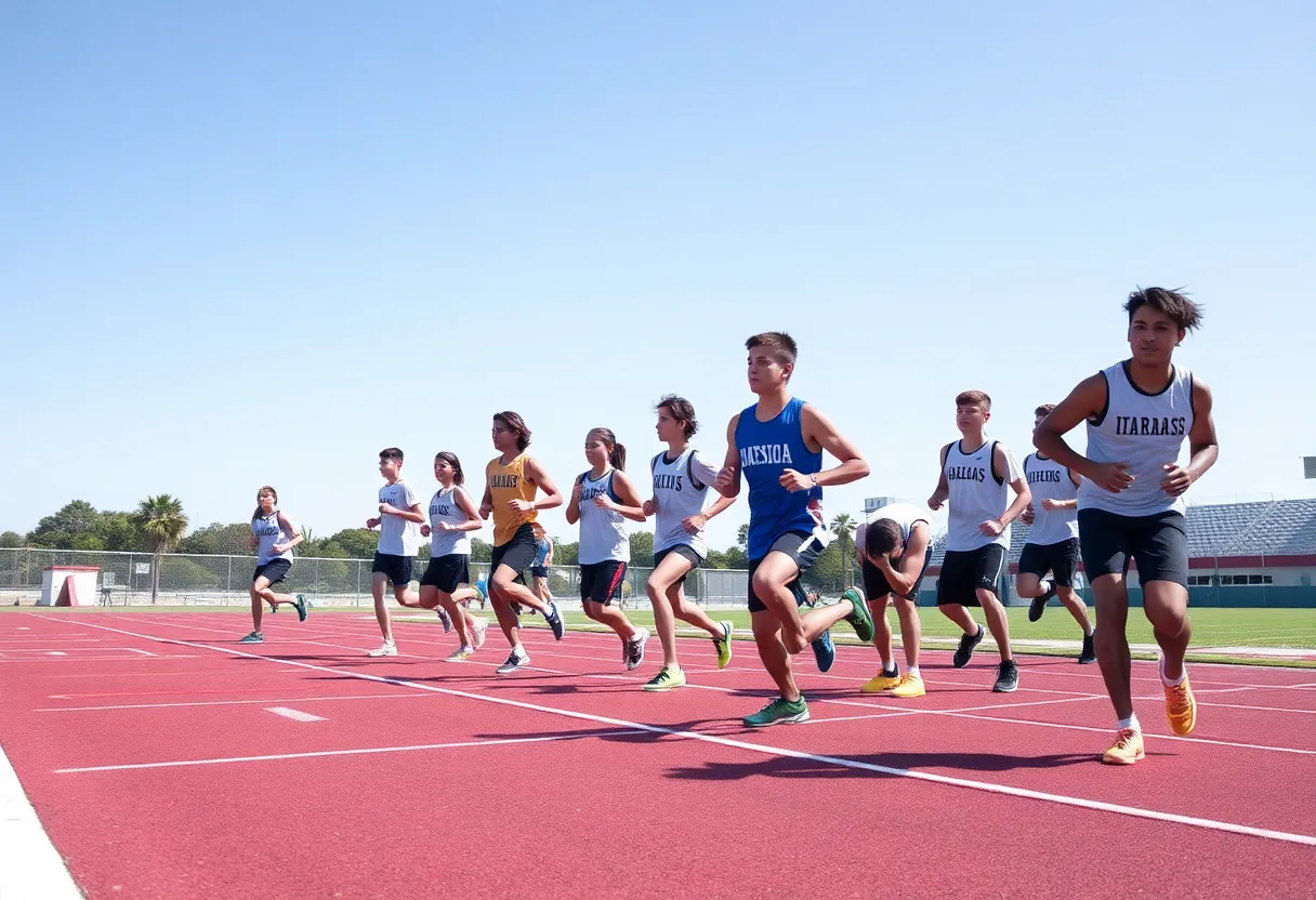 High school athletes training on a track field
