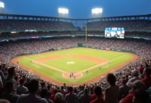 Exciting scene at the Padres game with players and fans