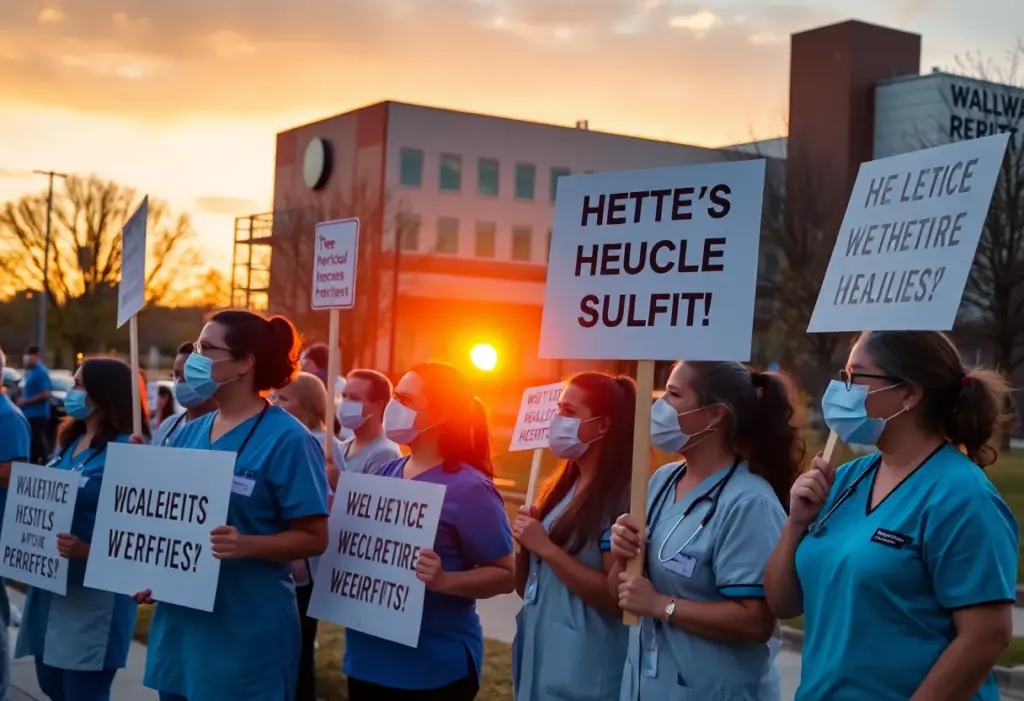 Healthcare workers picketing at Kaiser Permanente