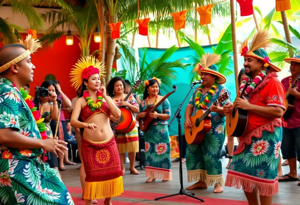 Polynesian dancers performing on stage