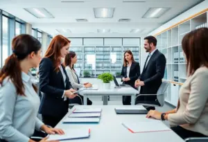 Professionals in a modern law office focusing on growth and efficiency